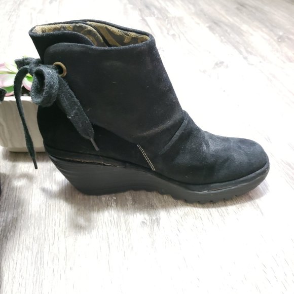 Fly London Yellow Yama Black Suede Booties Sz 9.5 - Picture 6 of 10